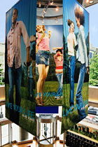 Large Format Digitally Printed Double sided knit banners installed in Downtown Seattle, WA