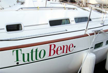 Die-Cut Vinyl Graphics installed on sail boat in Seattle, WA