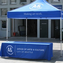 Custom outdoor display tent and fabric table cover with printed logo