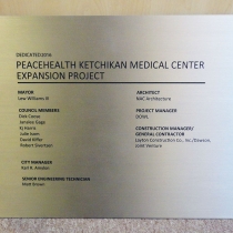 Stainless metal etched plaque, recessed graphics and matte brush finish in Ketchikan Alaska