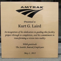 Brass etched plaque, recessed copy and matte brush finish in Seattle, Washington