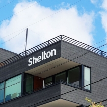 Dimensional letters on building at Shelton apartments in Seattle, Washington.