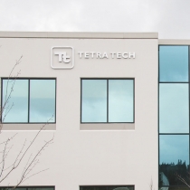 Solid ¾” thick aluminum dimensional letters with brushed aluminum finish in Bothell, Washington