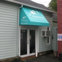 Vinyl awning with high performance vinyl graphics in Seattle Washington